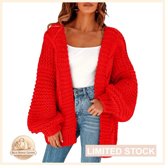 Chunky Cable Knit Oversized Open Front Cardigan Sweater Batwing Sleeve